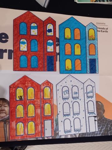 People in Manchester colour in warm homes postcards for their election candidates