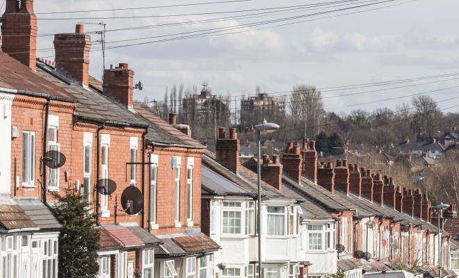 Row of terraced house roofs 